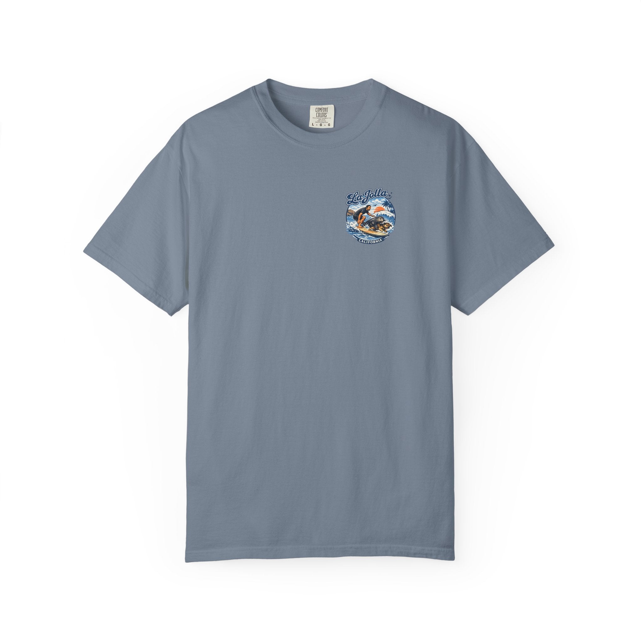 Man, Dog and Seal Catch A Wave — Vintage Surf Graphic Tee