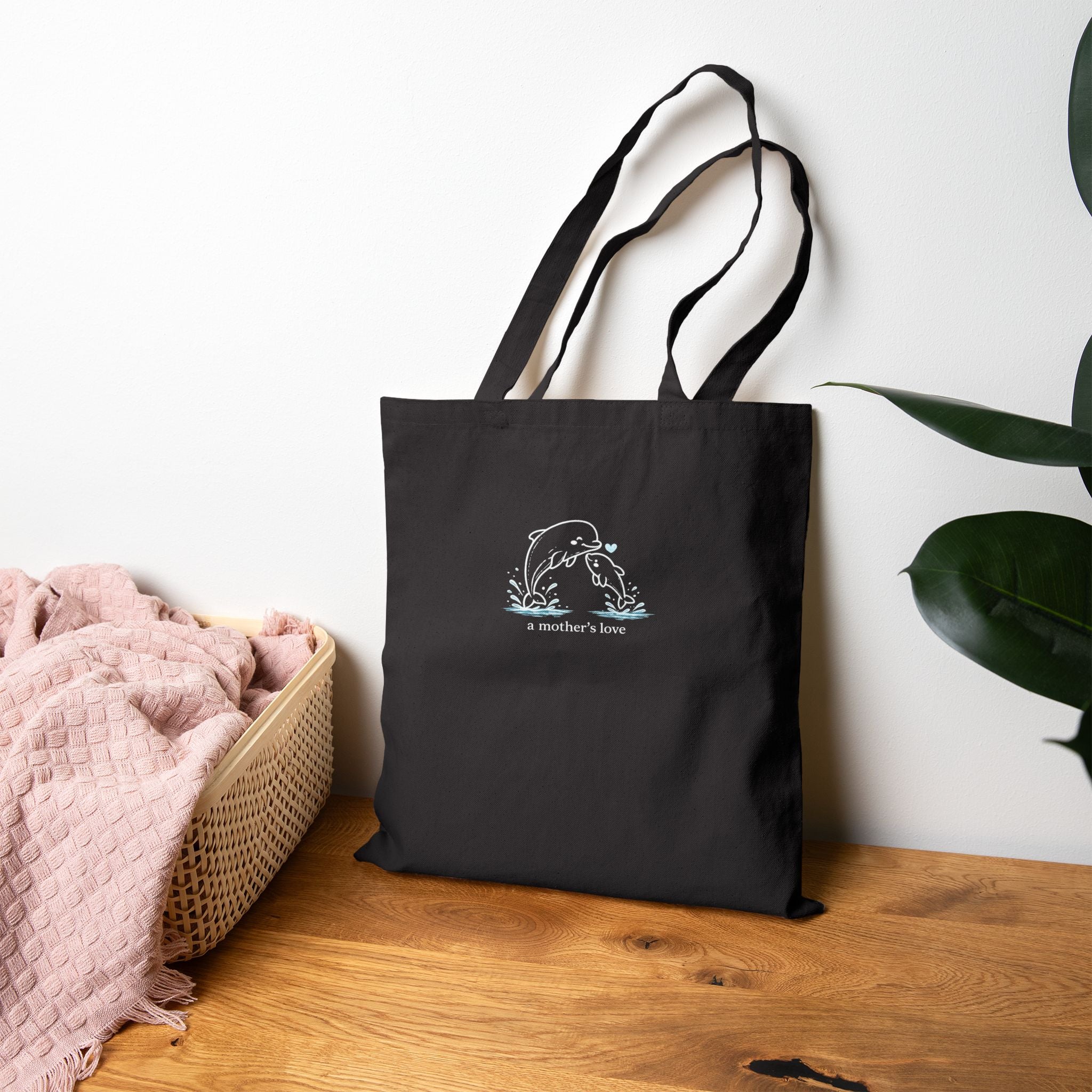 "A Mother’s Love" | Mom & Baby Dolphin | Canvas Tote Bag