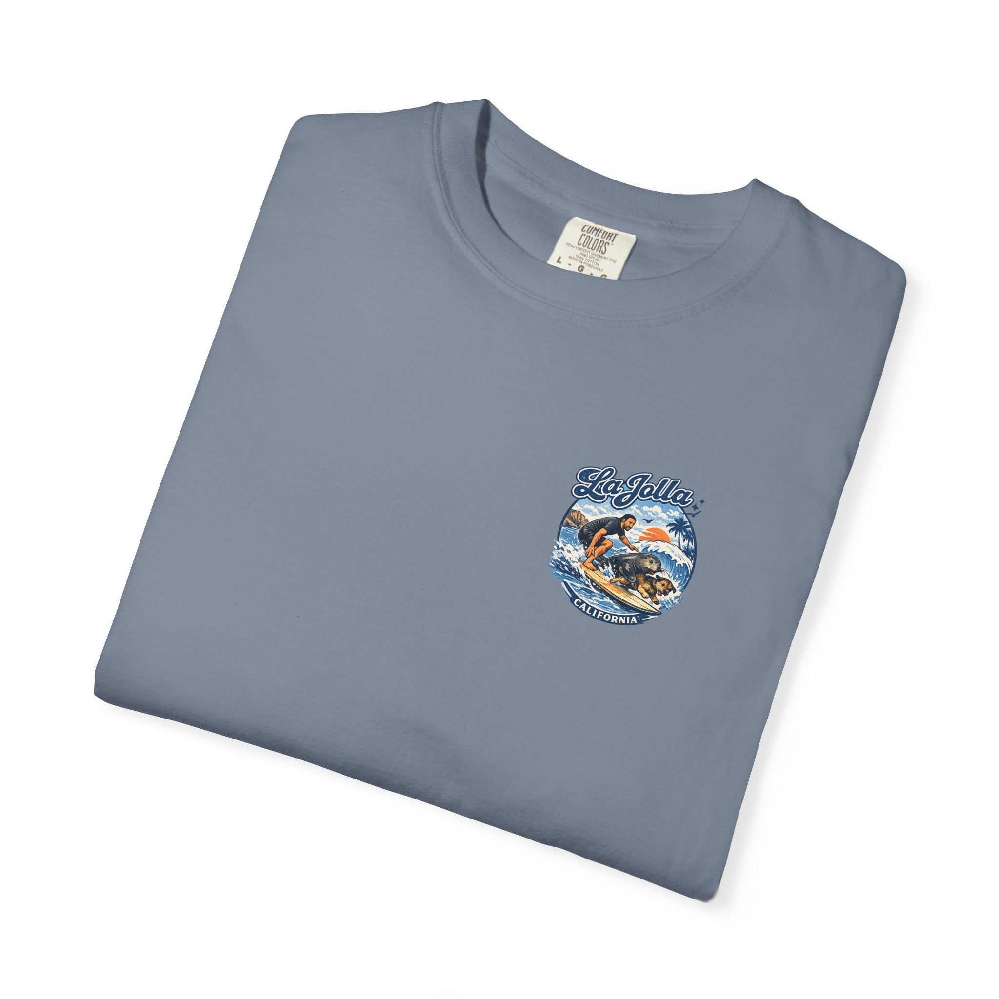 Man, Dog and Seal Catch A Wave — Vintage Surf Graphic Tee