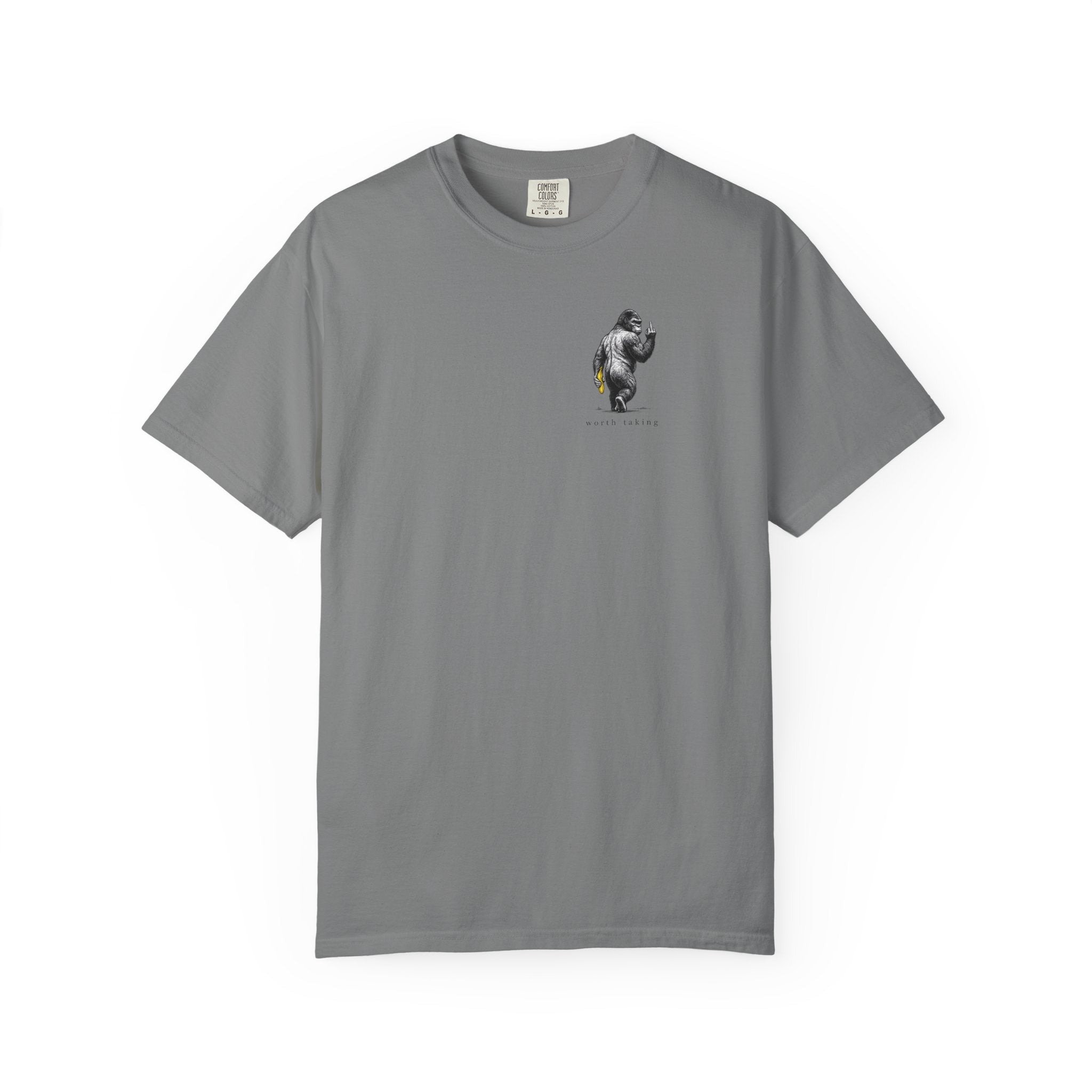 Gorilla 'Worth Taking' T-Shirt — Gorilla Walking Away Giving Middle Finger with Bananas
