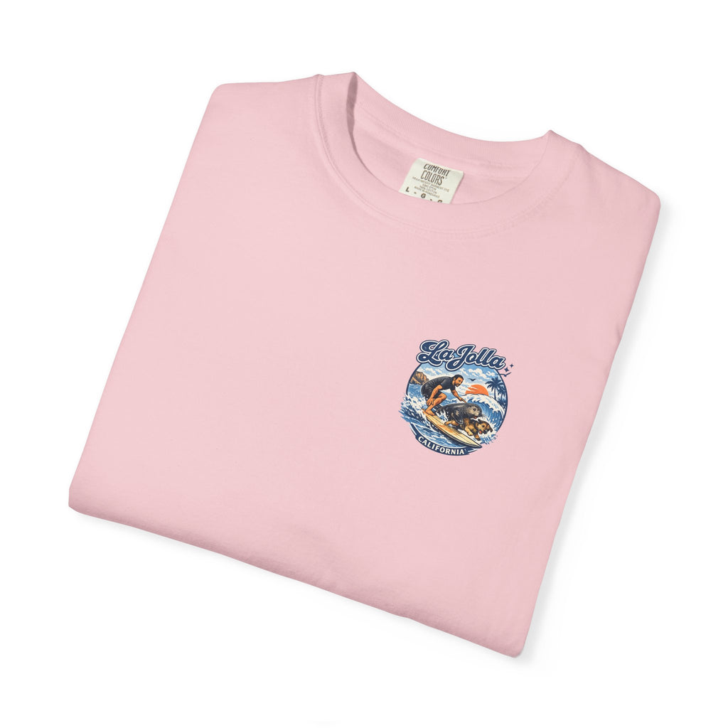 Man, Dog and Seal Catch A Wave — Vintage Surf Graphic Tee
