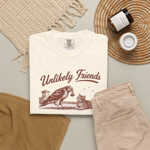 Vintage Hawk & Cat Unlikely Friends T‑Shirt