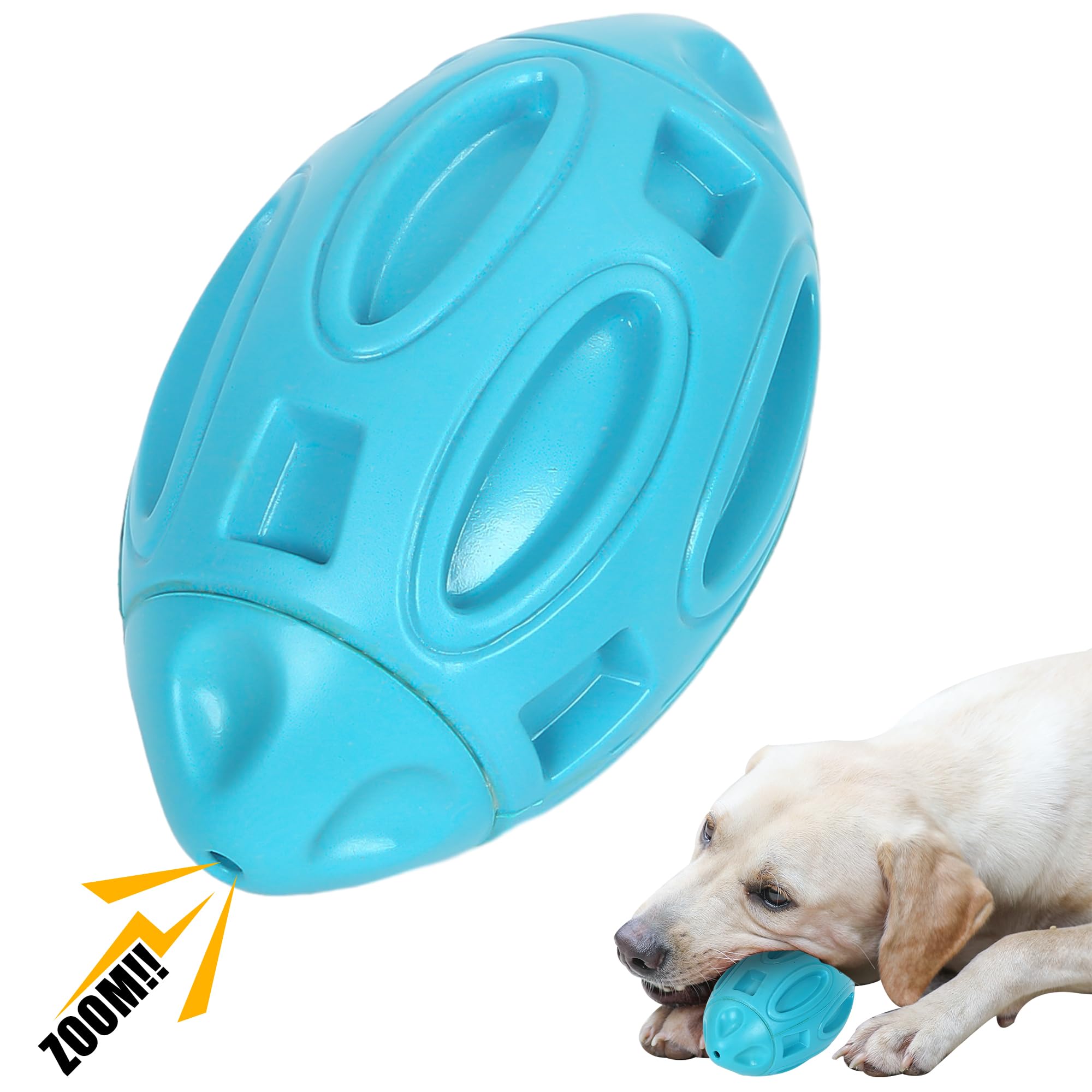 Durable Dog Toys for Aggressive Chewers - Football Ball Tough Squeaky Dog Gift Toy (Lake Blue)