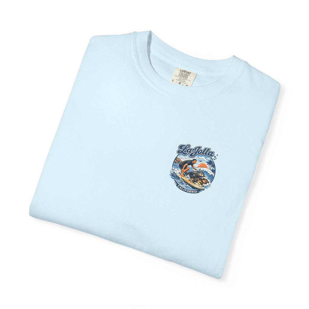 Man, Dog and Seal Catch A Wave — Vintage Surf Graphic Tee