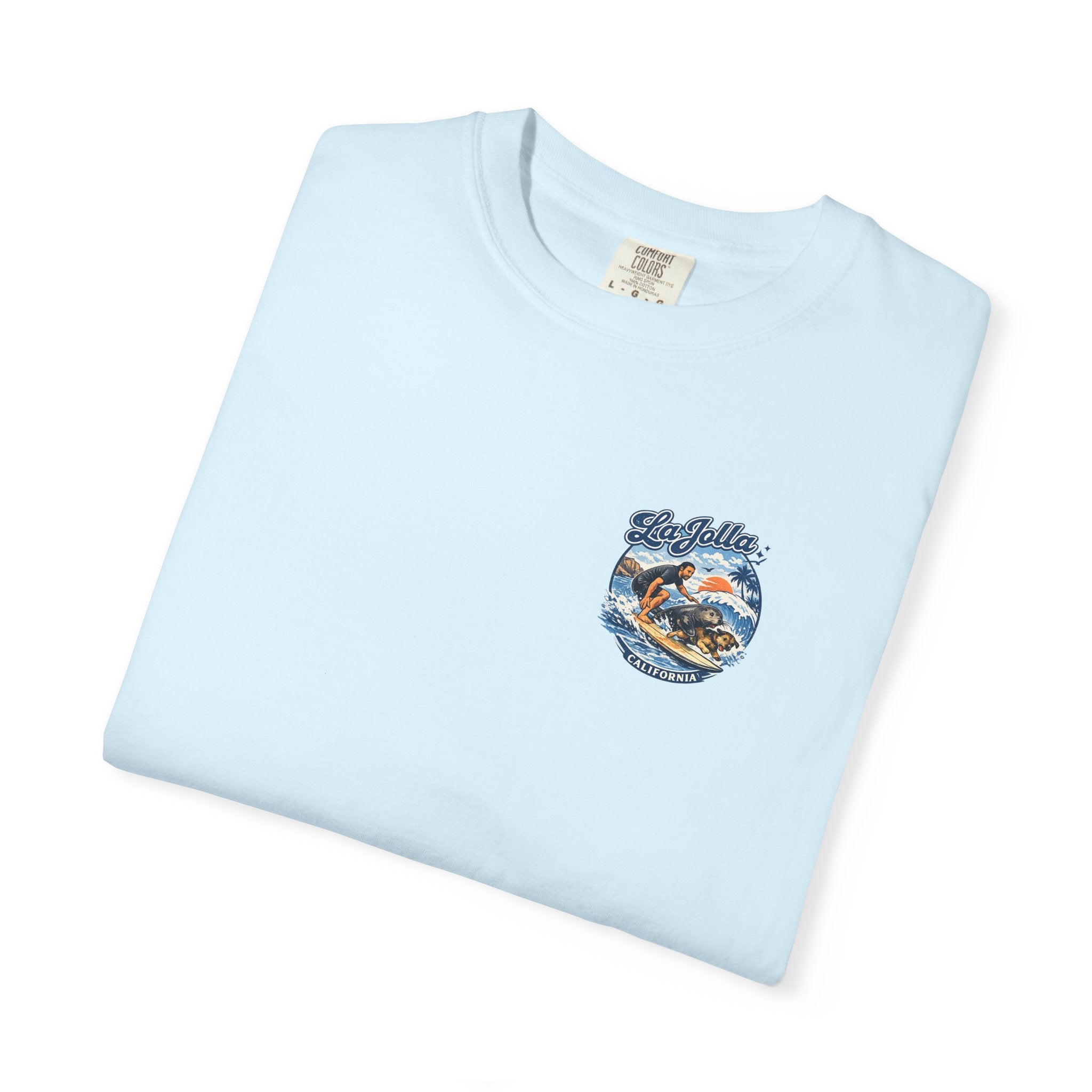Man, Dog and Seal Catch A Wave — Vintage Surf Graphic Tee