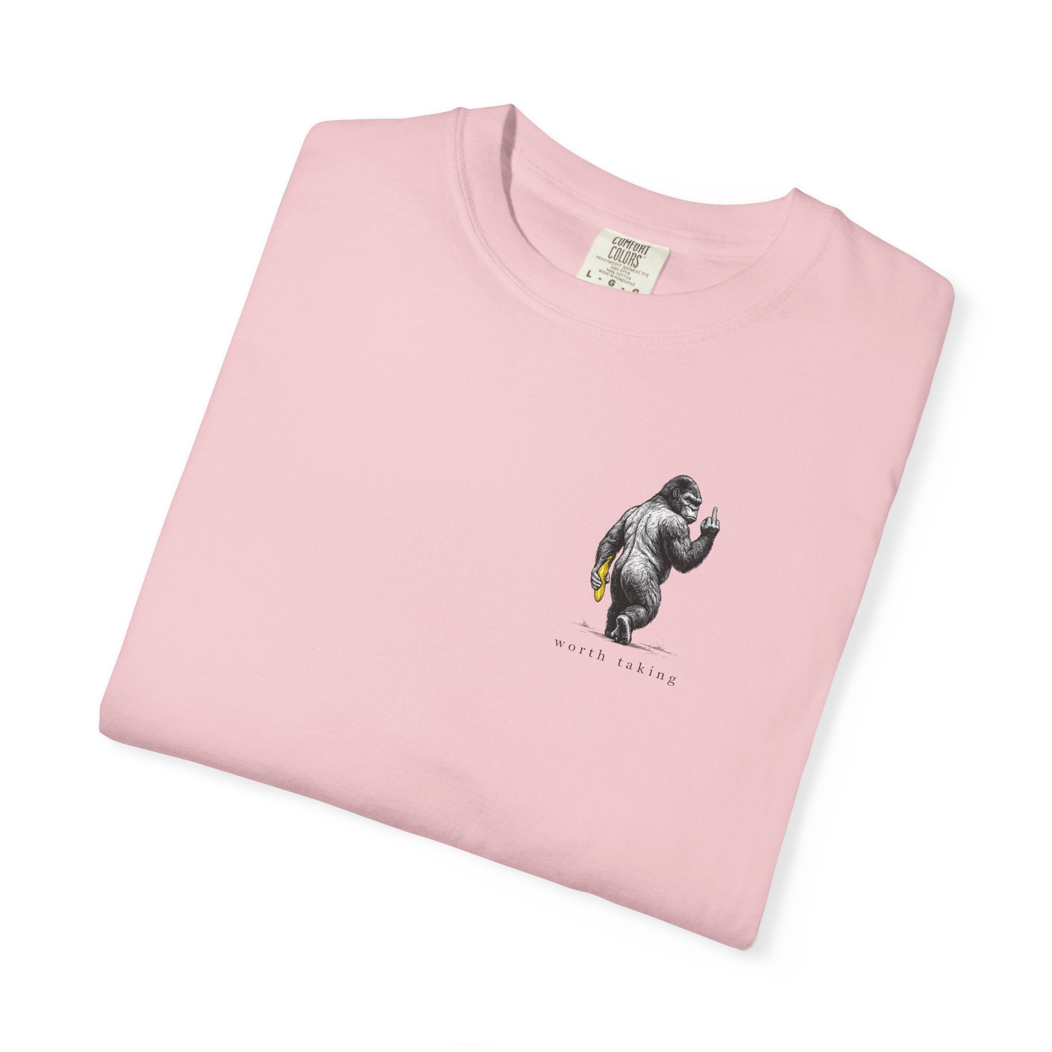 Gorilla 'Worth Taking' T-Shirt — Gorilla Walking Away Giving Middle Finger with Bananas