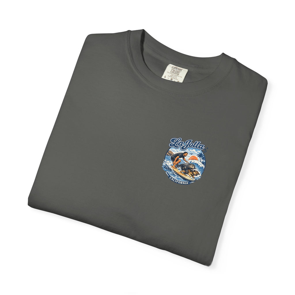 Man, Dog and Seal Catch A Wave — Vintage Surf Graphic Tee