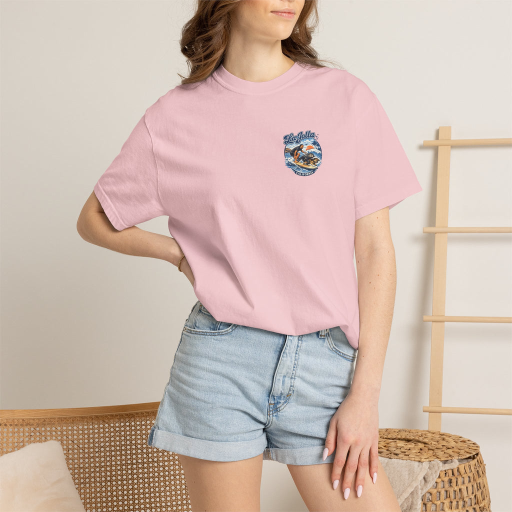 Man, Dog and Seal Catch A Wave — Vintage Surf Graphic Tee